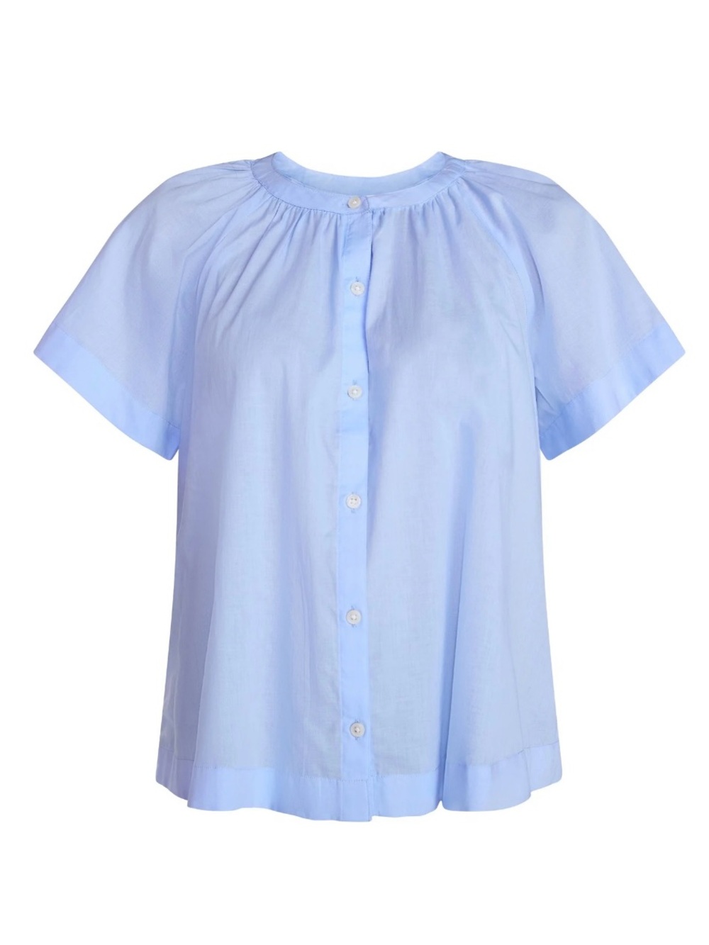 Time and Tru Light Blue Cotton Short Button Up Blouse With Short Sleeves